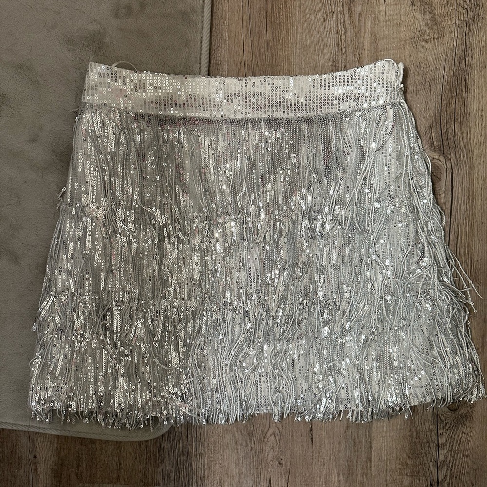 Brand new silver sequin fringe skirt